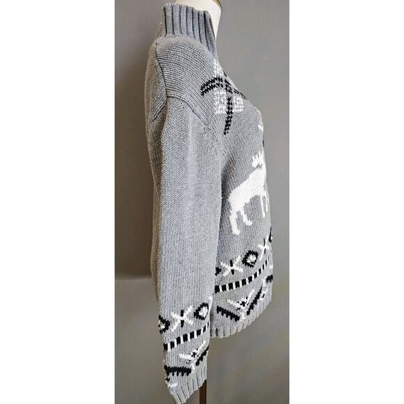 Timberlea Vintage Gray Knit Zip Sweater Reindeer Holiday Christmas Winter Sz L - Picture 3 of 9